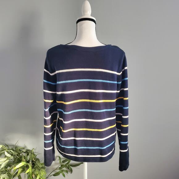 Liz Claiborne Crazy Horse Blue Striped Knit Nautical Sweater Size M - Picture 2 of 7